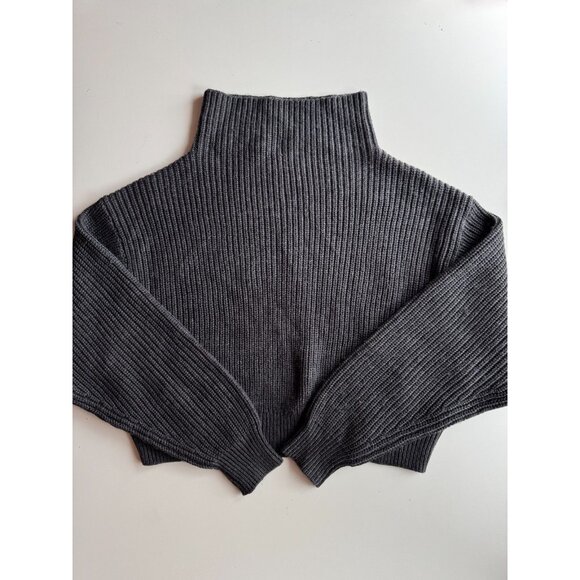 Aritzia WILFRED Montpellier Crop Coal Grey Wool Ribbed Mock Neck Sweater Size XL - Picture 5 of 15
